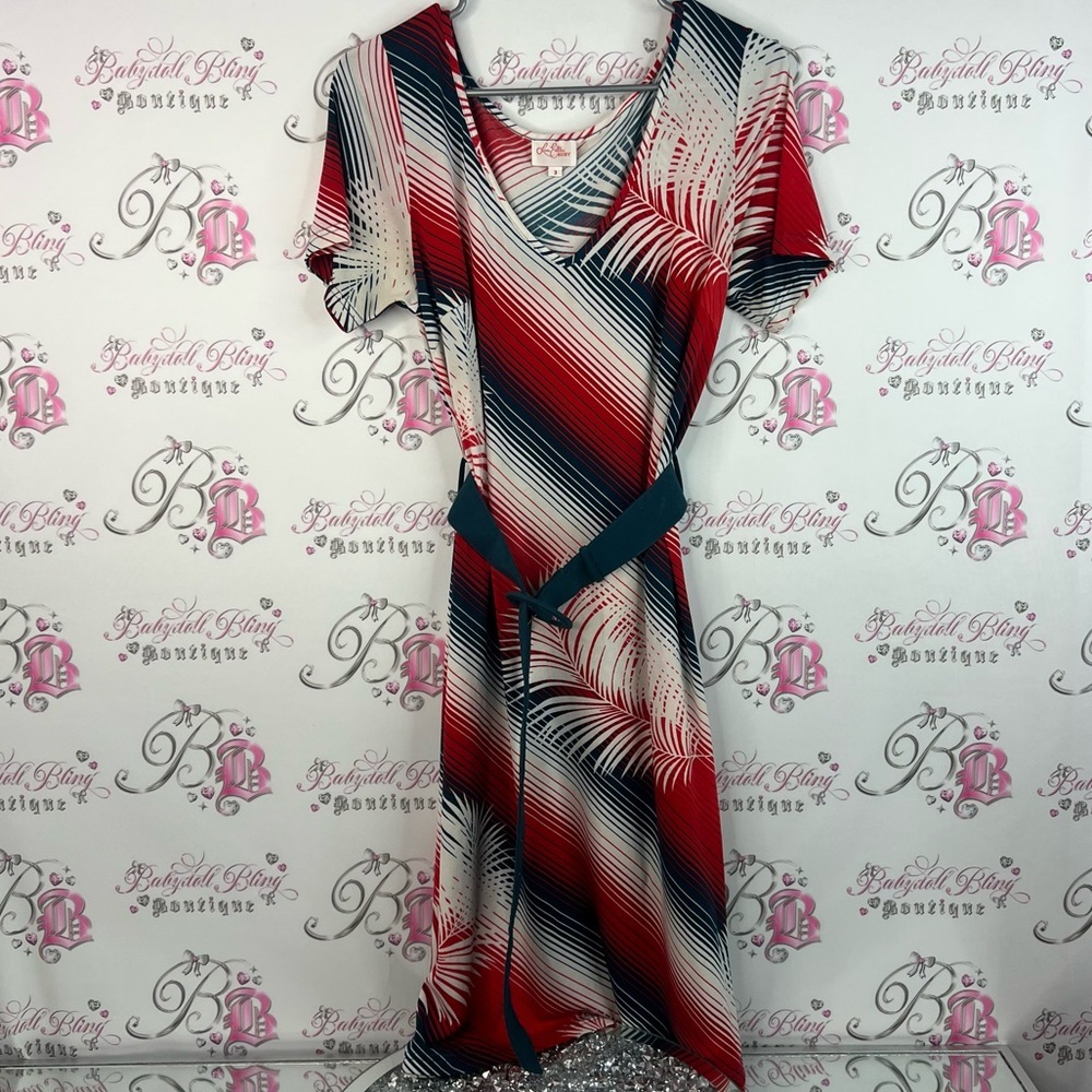 Leans Edmonton ruby dress belted belt stripes Chic Multicolor Women's Midi Dress